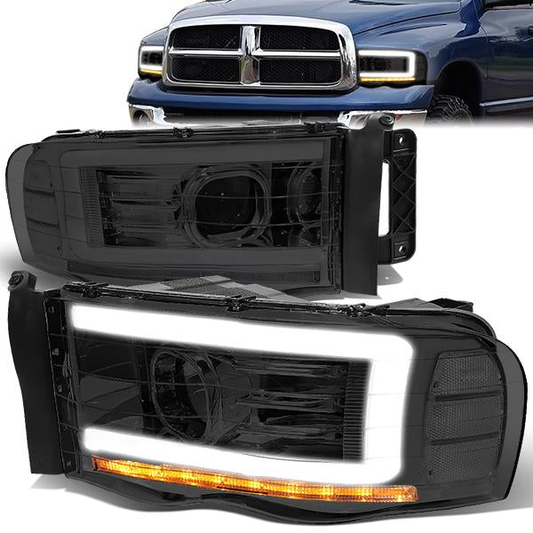 FAROS 02-05 DODGE RAM 1500 2500 3500 - LED DRL - PROJECTOR - SMOKE HOUSING / CLEAR CORNER - H7 HIGH / LOW BEAM / LED SIGNAL