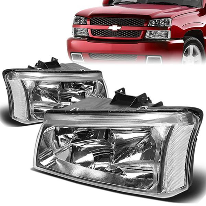 FAROS 03-04 CHEVY SILVERADO 2500 / 03-06 CHEVY AVALANCHE 1500 , 2500 / 03-06 CHEVY SILVERADO 1500 , 1500HD , 2500HD , 3500 2/4-DOOR - FITS MODELS WITHOUT FACTORY CLADDING ONLY - 2PC - CHROME HOUSING / CLEAR CORNER - 9006 LOW BEAM / 9005 HIGH BEAM