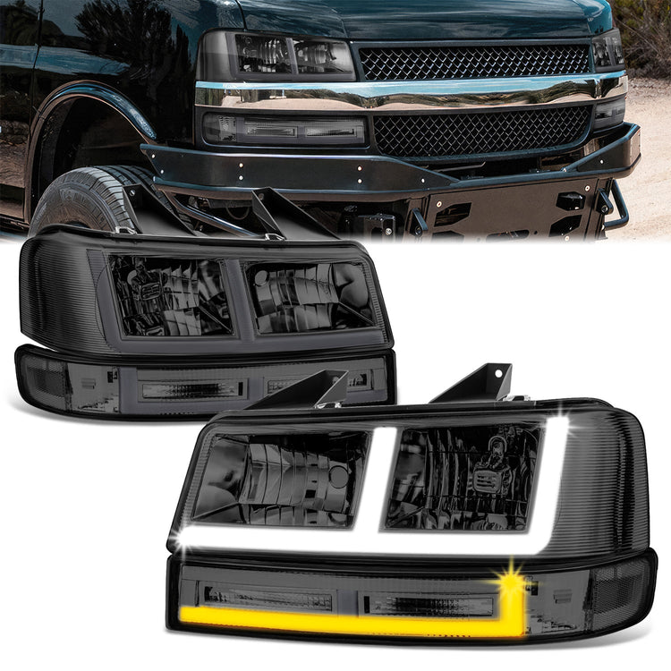 FAROS SMOKE LENS,CLEAR REFLECTOR,BLACK HOUSING - 4PCS - LED BAR - 03-14 CHEVROLET EXPRESS 1500 / 03-23 CHEVROLET EXPRESS 2500 / 03-23 CHEVROLET EXPRESS 3500 / 09-22 CHEVROLET EXPRESS 4500 / 03-14 GMC SAVANA 1500 / 03-23 GMC SAVANA 2500 / 03-23 GMC SAVANA
