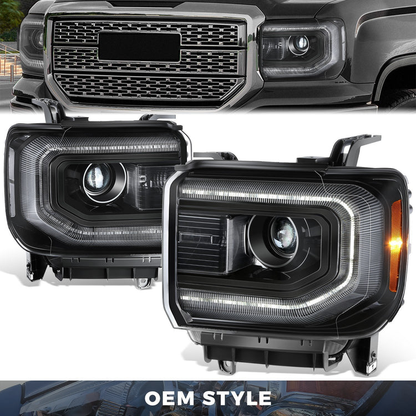 FAROS OE STYLE - 16-18 GMC SIERRA 1500 / 19 GMC SIERRA 1500 LIMITED - HID DRL HEADLIGHT - D5S HEADLIGHT / 7443NA TURN SIGNAL - BLACK HOUSING / CLEAR REFLECTOR - LEFT AND RIGHT SET