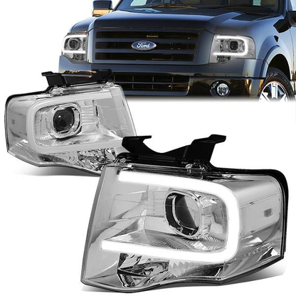 FAROS 07-14 FORD EXPEDITION - 3D - LED DRL - PROJECTOR - CHROME HOUSING / CLEAR CORNER - H7 LOW / HIGH BEAM / 3157A SIGNAL 194 MARKER