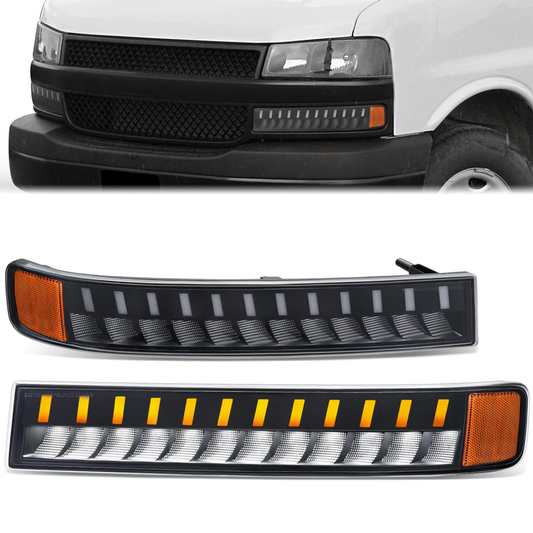 CUARTOS LUZ CHEVROLET EXPRESS 1500 2003-2014 / CHEVROLET EXPRESS 2500 2003-2023 / CHEVROLET EXPRESS 3500 2003-2023 / GMC SAVANA 1500 2003-2014 / GMC SAVANA 2500 2003-2023 / GMC SAVANA 3500 2003-2023 - FULL LED RUNNING / TURN SIGNAL LIGHT - BLACK HOUSING /