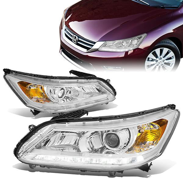 FAROS 13-15 HONDA ACCORD 4-DOOR - LED DRL - PROJECTOR - CHROME HOUSING / AMBER CORNER - H11 LOW BEAM / 9005 HIGH BEAM