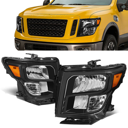 FAROS 17-22 NISSAN TITAN / 16-22 NISSAN TITAN XD - FITS MODELS W/ HALOGEN HEADLIGHTS ONLY - OE STYLE - H11 LOW BEAM / 9005 HIGH BEAM / 2825 SIDE MARKER / 7444NA TURN SIGNAL - BLACK HOUSING / AMBER CORNER