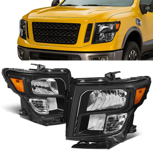 FAROS 17-22 NISSAN TITAN / 16-22 NISSAN TITAN XD - FITS MODELS W/ HALOGEN HEADLIGHTS ONLY - OE STYLE - H11 LOW BEAM / 9005 HIGH BEAM / 2825 SIDE MARKER / 7444NA TURN SIGNAL - BLACK HOUSING / AMBER CORNER