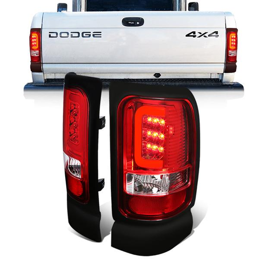 FAROS TRASEROS 94-01 DODGE RAM 1500 / 94-02 DODGE RAM 2500 , 3500 - C-BAR - 3D - U-HALO LED - CHROME / RED