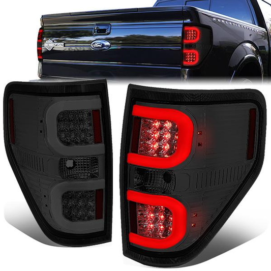 FAROS TRASEROS 09-14 FORD F-150 - DUAL C-BAR - 3D - LED - CHROME / SMOKE