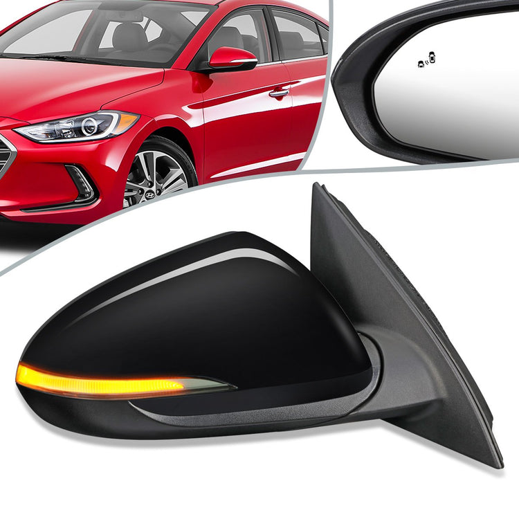RETROVISOR MIRROR - OEM - 17-18 HYUNDAI ELANTRA - POWERED - HEATED - W/ SIGNAL LIGHT - W/ BSD - FOLDING - BLACK MATERIAL - RIGHT