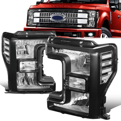 FAROS 17-19 FORD F-250, F-350, F-450, F-550 SUPER DUTY - FITS MODELS W/ HALOGEN HEADLIGHTS ONLY - H13 LOW BEAM / H13 HIGH BEAM - BLACK HOUSING / CLEAR CORNER