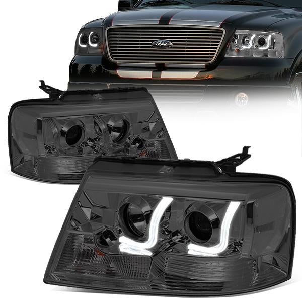 FAROS 04-08 FORD F-150 2/4-DOOR - 3D - LED - J-BAR HALO PROJECTOR - SMOKE HOUSING / CORNER CORNER - 9007 LOW BEAM / HIGH BEAM