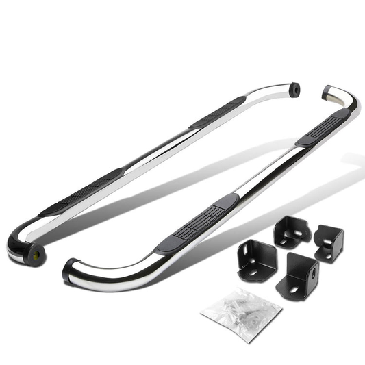 ESTRIBOS 3" - ROUND - 90 DEG - 04-12 CHEVY COLORADO, GMC CANYON / 06-08 ISUZU I-SERIES PICKUP - EXTENDED CAB - SILVER