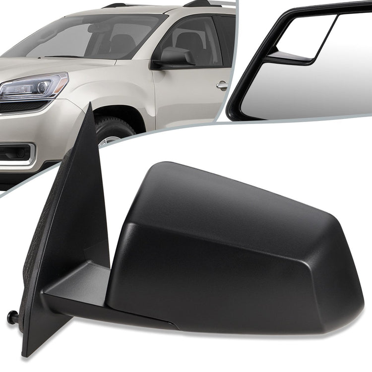 RETROVISOR MIRROR - OEM - 13-16 GMC ACADIA - POWERED - W/ SQUARED BLIND SPOT GLASS - PAINTED - BLACK - LEFT