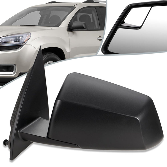 RETROVISOR MIRROR - OEM - 13-16 GMC ACADIA - POWERED - W/ SQUARED BLIND SPOT GLASS - PAINTED - BLACK - LEFT