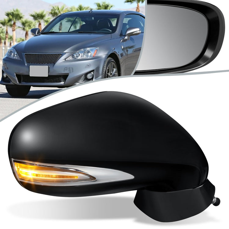 RETROVISOR MIRROR - OEM - 06-10 LEXUS IS 250, IS350 - POWERED - HEATED - W/ SIGNAL LIGHT - W/ PUDDLE LIGHT - FOLDING - BLACK MATERIAL - RIGHT