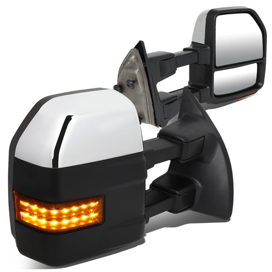 RETROVISORES EXTENDIBLES TOWING MIRROR - 08-16 FORD F-250, F-350, F-450, F-550 SUPER DUTY - PAIR - MANUAL - LED AMBER SIGNAL - CHROME