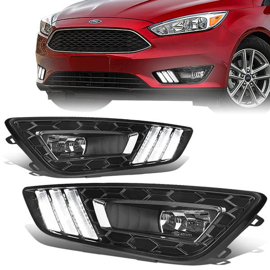 FAROS DE NIEBLA 15-17 FORD FOCUS 4-DR - DOES NOT FIT ELECTRIC MODELS - LED DRL - W/ BEZEL - NO SWITCH - BLACK / WHITE