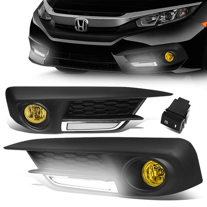 FAROS DE NIEBLA 16-17 HONDA CIVIC SEDAN, COUPE - DOES NOT FIT HATCHBACK OR TOURING MODELS - WITH SWITCH - LED DRL BEZEL - H8 BULB - AMBER