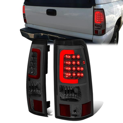 FAROS TRASEROS 03-06 CHEVY SILVERADO 1500 , 2500 , 3500 , HD MODELS , GMC SIERRA 1500 , 2500 , 3500 , HD MODELS / 2007 CHEVY SILVERADO , GMC SIERRA CLASSIC MODELS - RED C-BAR - 3D - U-HALO LED - FITS FLEETSIDE MODELS ONLY , DOES NOT FIT DUALLY MODELS -