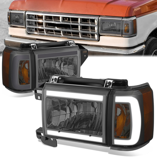 FAROS 87-91 FORD BRONCO - 81-91 FORD F-150 / 87-91 FORD F-250 / 87-91 FORD F-350 - LED DRL - SMOKE HOUSING / AMBER CORNER - 9004 HIGH BEAM / LOW BEAM / 3157 SIGNAL