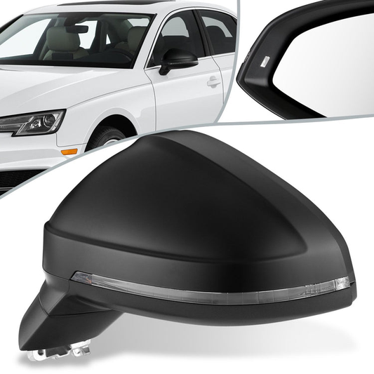 RETROVISOR MIRROR - 17-19 AUDI A4, A4 ALLROAD, S4 - POWERED - HEATED - W/ SIGNAL - W/ LANE DEPARTURE - OEM - LEFT - PRIMED BLACK
