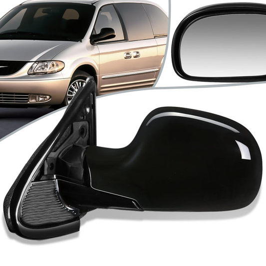 RETROVISOR MIRROR - 01-07 CHRYSLER TOWN & COUNTRY / 01-07 DODGE CARAVAN, GRAND CARAVAN - POWERED - OEM - LEFT - PAINTABLE - BLACK