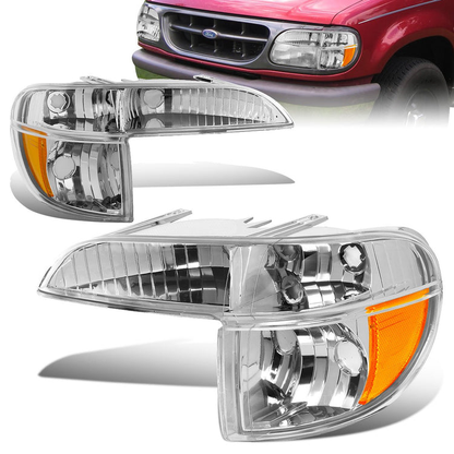 CUARTOS LUZ 95-01 FORD EXPLORER / 1997 MERCURY MOUNTAINEER - 2PC - CHROME HOUSING / AMBER CORNER