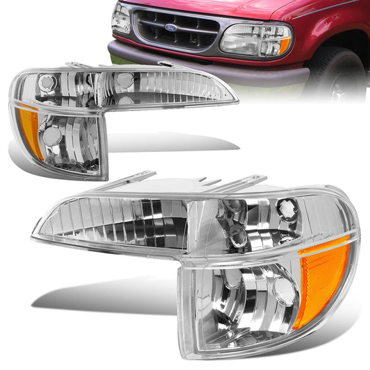 CUARTOS LUZ 95-01 FORD EXPLORER / 1997 MERCURY MOUNTAINEER - 2PC - CHROME HOUSING / AMBER CORNER