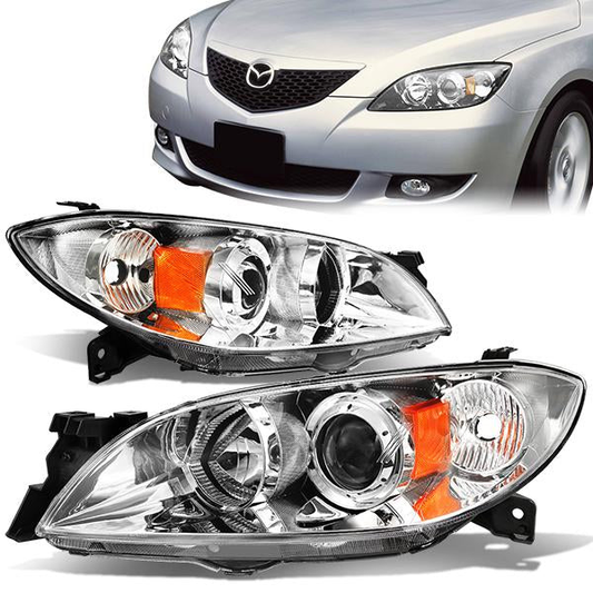 FAROS 04-09 MAZDA 3 SEDAN 4-DOOR - H7 LOW BEAM / 9005 HIGH BEAM - CHROME HOUSING / AMBER CORNER