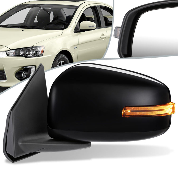 RETROVISOR MIRROR - OEM - 08-17 MITSUBISHI LANCER - POWERED - HEATED - W/ SIGNAL LIGHT - FOLDING - BLACK MATERIAL - LEFT