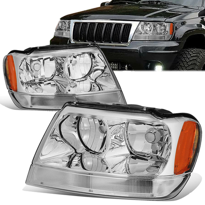 FAROS 99-04 JEEP GRAND CHEROKEE 4-DOOR - 9006 LOW BEAM / 9005 HIGH BEAM - CHROME HOUSING / AMBER CORNER