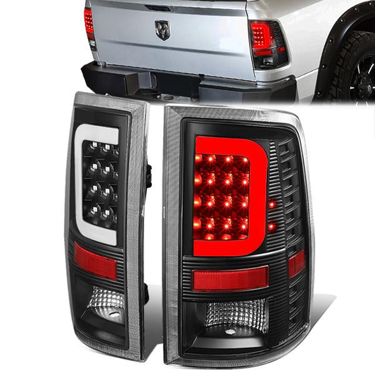 FAROS TRASEROS 09-17 DODGE RAM 1500 / 10-17 DODGE RAM 2500 , 3500 - C-BAR - 3D - LED - BLACK / CLEAR