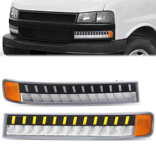 CUARTOS LUZ CHEVROLET EXPRESS 1500 2003-2014 / CHEVROLET EXPRESS 2500 2003-2023 / CHEVROLET EXPRESS 3500 2003-2023 / GMC SAVANA 1500 2003-2014 / GMC SAVANA 2500 2003-2023 / GMC SAVANA 3500 2003-2023 - FULL LED RUNNING / TURN SIGNAL LIGHT - CHROME HOUSING