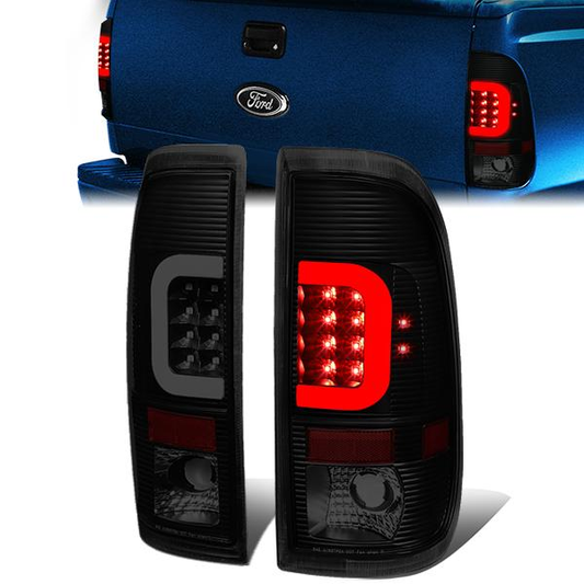 FAROS TRASEROS 97-03 FORD F-150 / 97-99 FORD F-250 / 99-07 FORD F-250 , F-350 , F-450 , F550 - SUPER DUTY / 04 FORD F-150 HERITAGE - C-BAR - 3D - LED - FITS STYLESIDE MODELS ONLY - BLACK / SMOKE