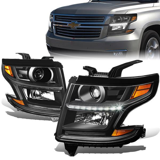 FAROS 15-17 CHEVY SUBURBAN , TAHOE 4-DOOR - PROJECTOR - LED DRL - BLACK HOUSING / AMBER CORNER - H11 LOW BEAM / 9005 HIGH BEAM