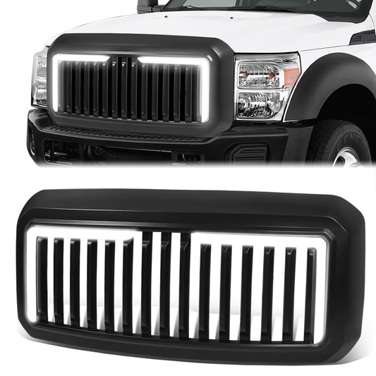 PARRILLA GRILLE - 11-16 FORD F-250 SUPER DUTY / 11-16 FORD F-350 SUPER DUTY / 11-16 FORD F-450 SUPER DUTY / 11-16 FORD F-550 SUPER DUTY - BADGELESS VERTICAL SLAT - WITH LED DRL - MATTE BLACK