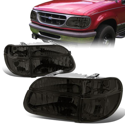 FAROS 95-01 FORD EXPLORER / 1997 MERCURY MOUNTAINEER 2/4-DOOR - 4PC - 9007 LOW BEAM / HIGH BEAM - SMOKE HOUSING / CLEAR CORNER