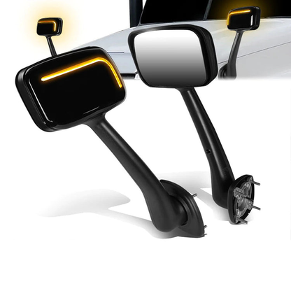 RETROVISOR HOOD MIRROR - 08-17 FREIGHTLINER CASCADIA - MARKER/ TURN SIGNAL LIGHTS NEED TO BE WIRED INTO EXISTING LIGHTING HARNESS - MANUAL - L-STYLE SEQUENTIAL LED - BLACK
