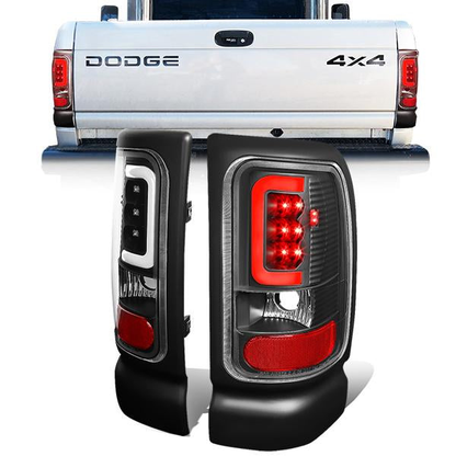 FAROS TRASEROS 94-01 DODGE RAM 1500 / 94-02 DODGE RAM 2500 , 3500 - C-BAR - 3D - U-HALO LED - BLACK / CLEAR