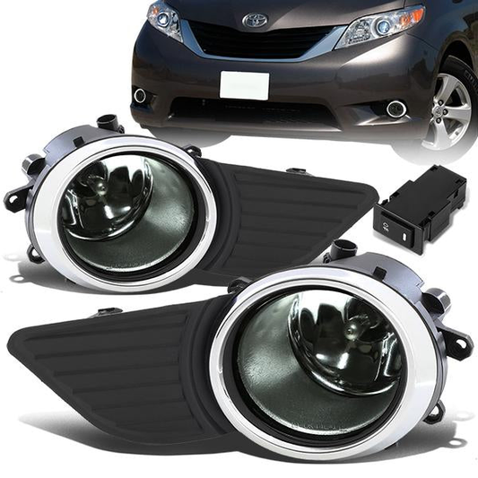 FAROS DE NIEBLA 11-17 TOYOTA SIENNA - DOES NOT FIT SE MODELS - WITH SWITCH, CHROME TRIM BEZEL - H11 BULB - SMOKE