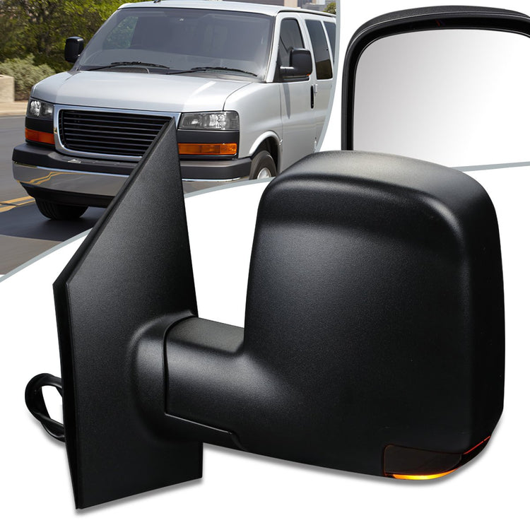 RETROVISOR MIRROR - OEM - 03-13 CHEVY EXPRESS, GMC SAVANA - POWERED - HEATED - FOLDING - W/ SIGNAL LIGHT - W/ DUAL GLASS - TEXTURED - BLACK - LEFT