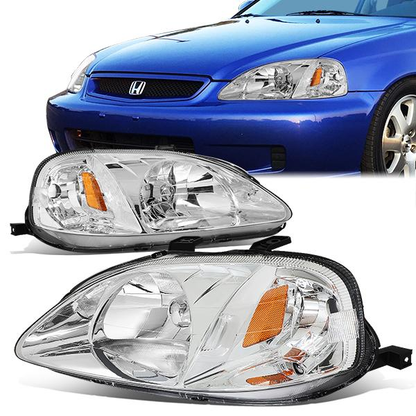 FAROS 99-00 HONDA CIVIC 2/3/4-DOOR - H4 LOW BEAM / HIGH BEAM - CHROME HOUSING / AMBER CORNER