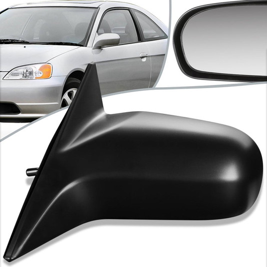 RETROVISOR MIRROR - OEM - 01-05 HONDA CIVIC 4-DOOR - MANUAL - PAINTABLE - BLACK - LEFT