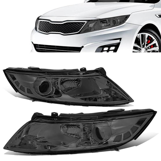 FAROS 11-13 KIA OPTIMA - FITS MODELS W/ FACTORY HALOGEN HEADLIGHTS - OE STYLE - PROJECTOR - H11B LOW BEAM / H1 HIGH BEAM - CHROME HOUSING / SMOKED LENS / CLEAR CORNER