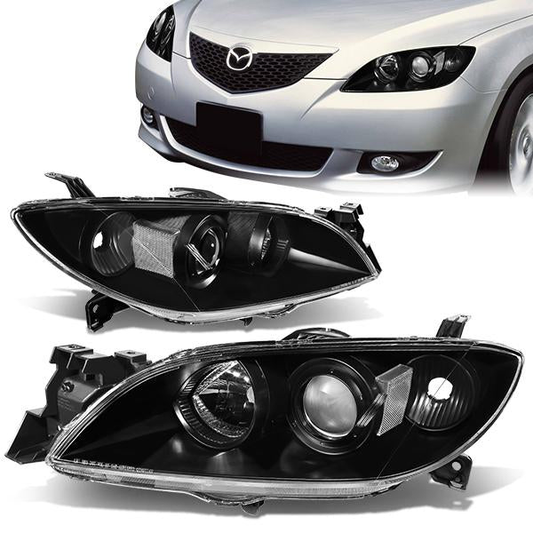 FAROS 04-09 MAZDA 3 SEDAN 4-DOOR - H7 LOW BEAM / 9005 HIGH BEAM - BLACK HOUSING / CLEAR CORNER