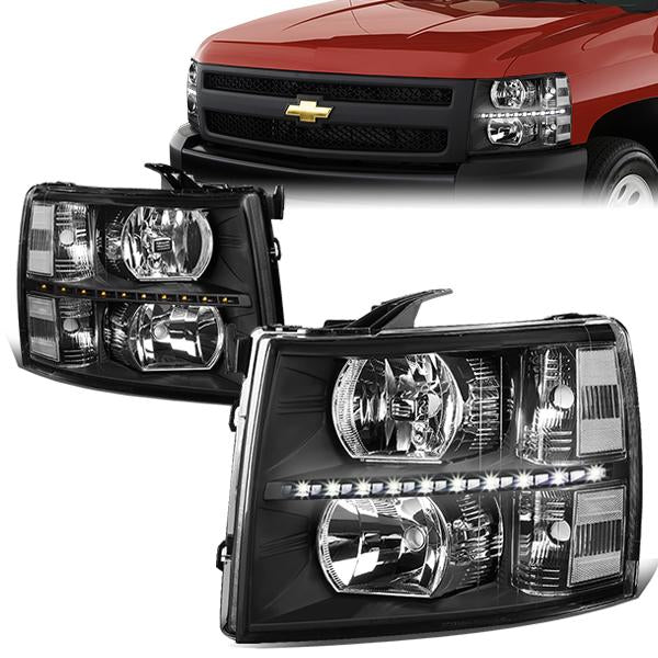 FAROS 07-13 CHEVY SILVERADO 1500 / 07-14 CHEVY SILVERADO 2500 / 3500 & HD MODELS - LED - REFLECTOR - BLACK HOUSING / CLEAR CORNER - H11 LOW BEAM / 9005 HIGH BEAM