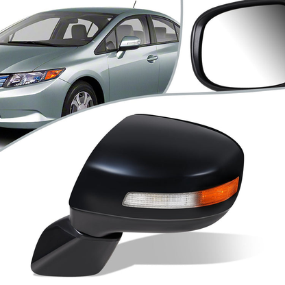 RETROVISOR MIRROR - OEM - 13-15 HONDA CIVIC - POWERED - HEATED - W/ SIGNAL LIGHT - FOLDING - BLACK MATERIAL - LEFT