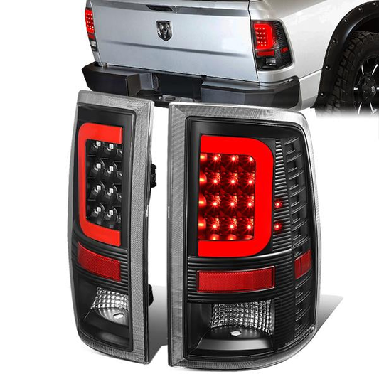 FAROS TRASEROS 09-17 DODGE RAM 1500 / 10-17 DODGE RAM 2500 , 3500 - RED C-BAR - 3D - LED - BLACK / CLEAR