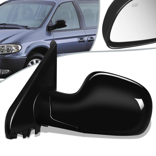 RETROVISOR MIRROR - 96-00 CHRYSLER TOWN&COUNTRY / 96-00 DODGE CARAVAN / 96-00 PLYMOUTH GRAND VOYAGER, PLYMOUTH VOYAGER - MANUAL - FOLDING - OEM - LEFT - PAINTABLE -BLACK