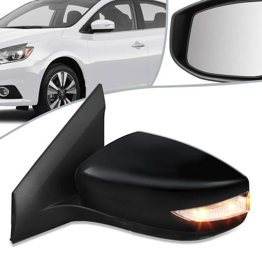 RETROVISOR MIRROR - OEM - 13-15 NISSAN SENTRA - POWERED - W/ SIGNAL LIGHT - FOLDING - BLACK MATERIAL - LEFT