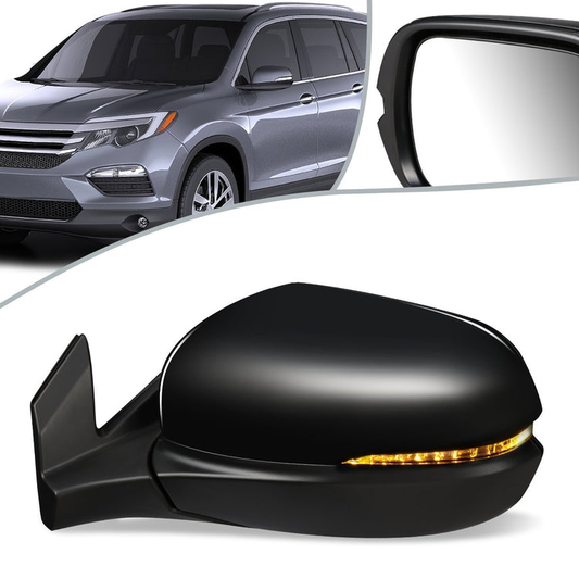 RETROVISOR MIRROR - OEM - 16-18 HONDA PILOT - POWERED - HEATED - W/ SIGNAL LIGHT - FOLDING - BLACK MATERIAL - LEFT